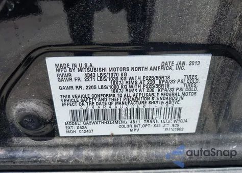 2013 Mitsubishi Outlander Sport Se from USA, damaged, VIN 4A4AR4AU2DE014292